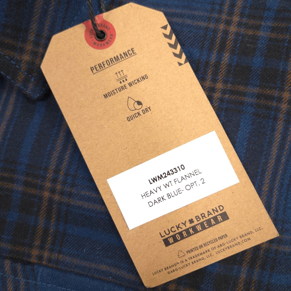 Lucky Brand Workwear Heavyweight Flannel Shirt Mens M Blue Plaid Performance NEW - Picture 9 of 9